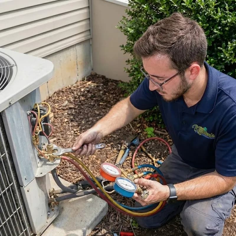 Killian's Air Conditioning technician servicing an AC unit in St Petersburg